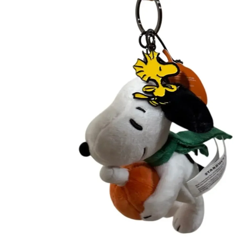 2026 Starbucks x Peanuts Snoopy Woodstock Plush Bag Charm Keychain Pumpkin
